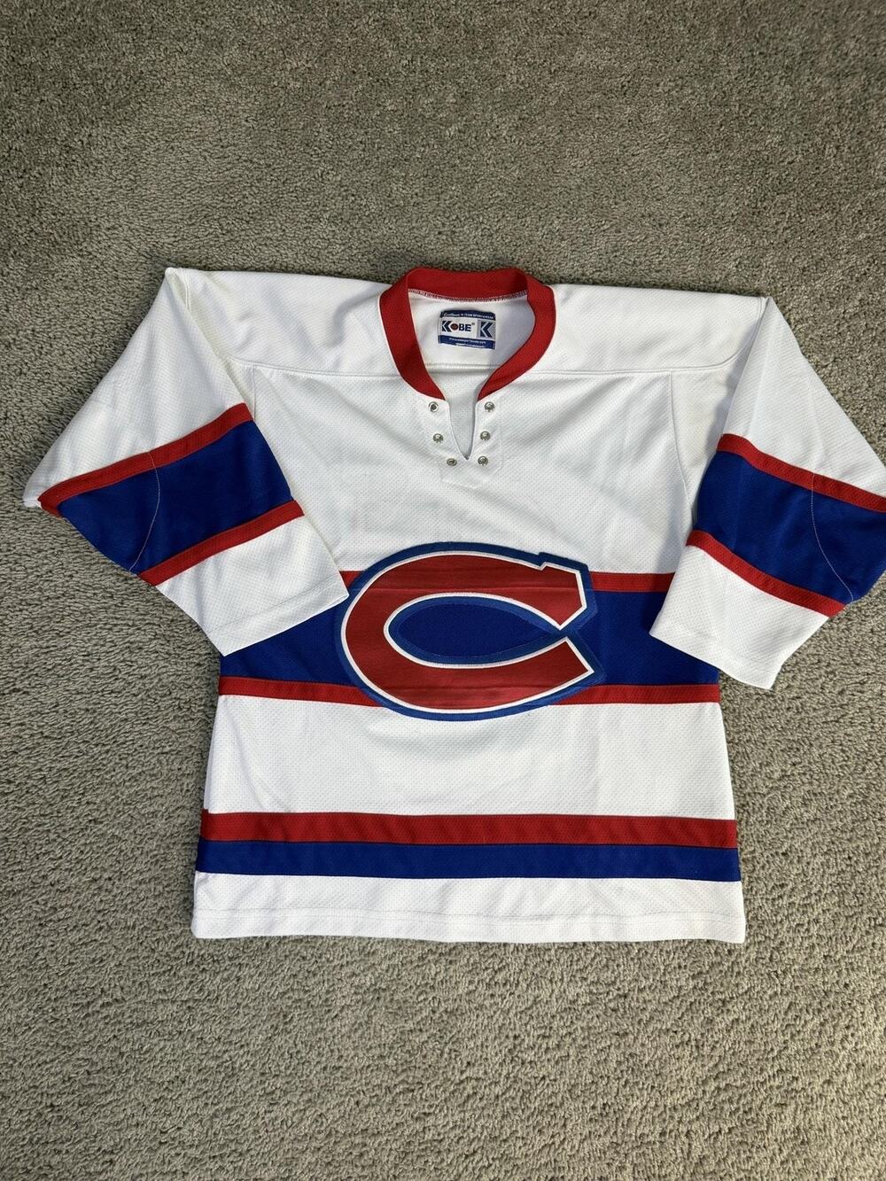 Vintage Montreal Canadiens Kobe Jersey Mens S NHL Hockey Graphic 95 Red Blue